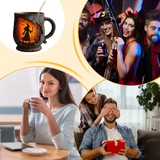 3D Halloween Handmade Mug – with Witch and Cat Design